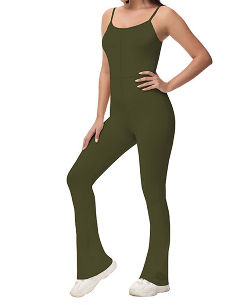 Solid Color Micro-Spliced One-Piece Yoga Pants Olive