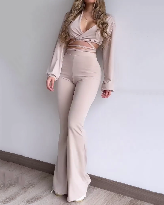 Hollow Waist Strap Casual Flared Leg Suit (Pre-sale)