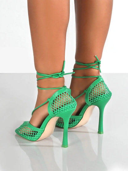 Square Toe Mesh Wrap Pumps