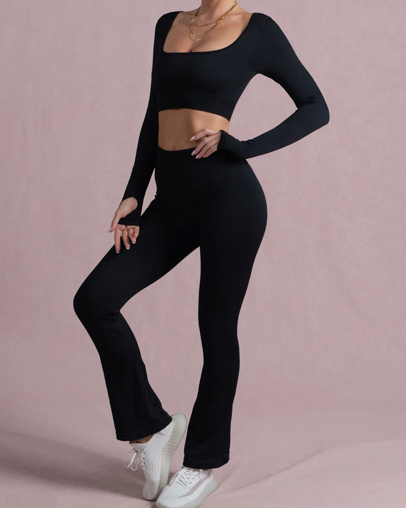 Knitted Ribbed Tummy Control Butt Lifting Straight Yoga Pants (Pre-sale)