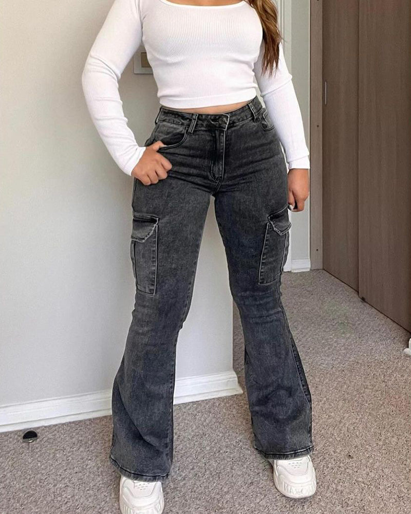 High Waisted Work Style Flared Jeans（Pre-Sale)