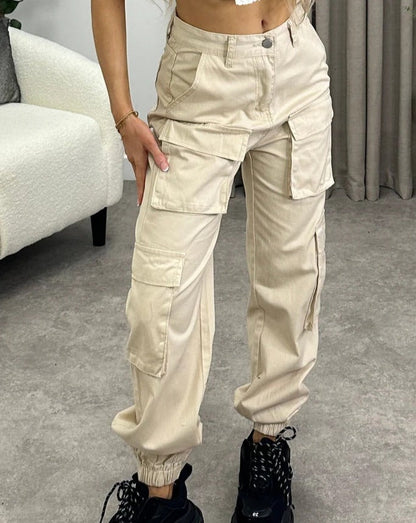 Mid-Rise Multi-Pocket Cargo Pants (pre-sale) Beige