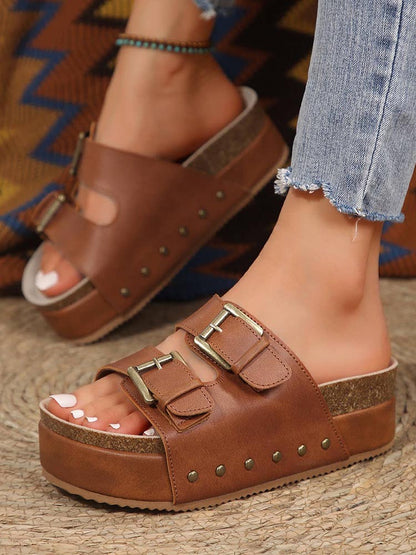 Double Buckle Strap Platform Sandals