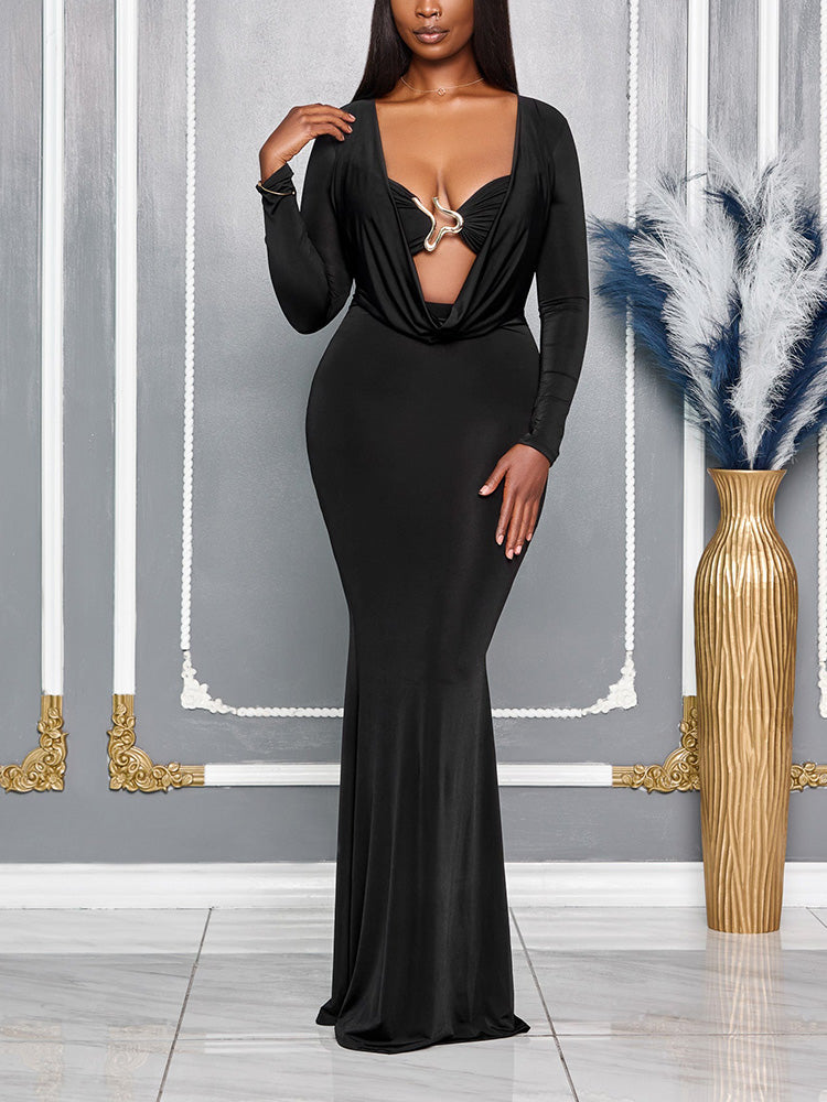 Draped Plunge Neck Dresss