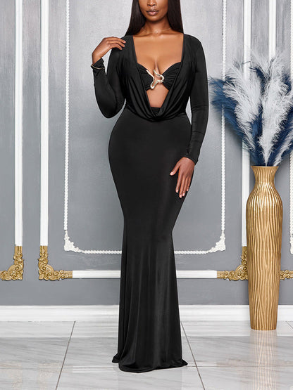 Draped Plunge Neck Dresss