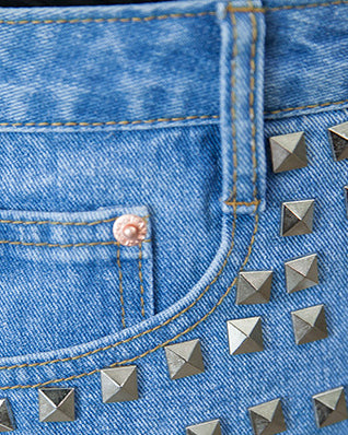 Distressed Rivets Irregular Whiskered Denim High-Waisted Shorts