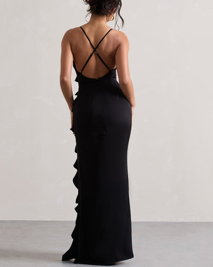 Sexy V-Neck Strapless Side Slit Backless Dress