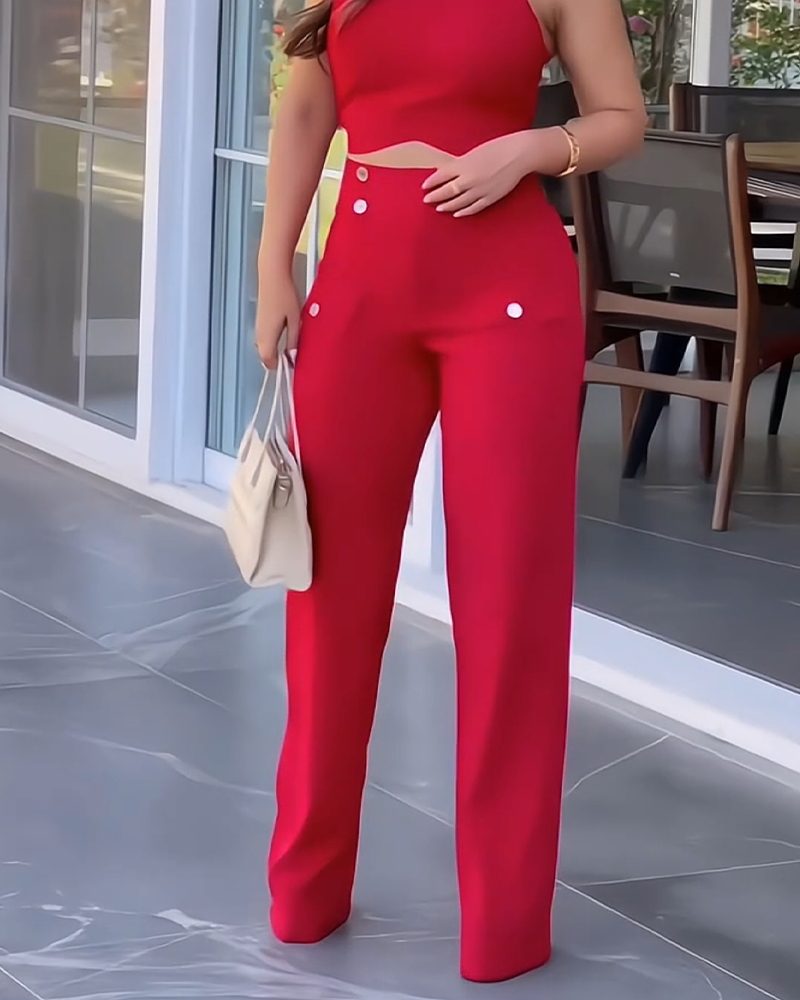 Elegant Neckline Top Trousers Suit (Pre-Sale)