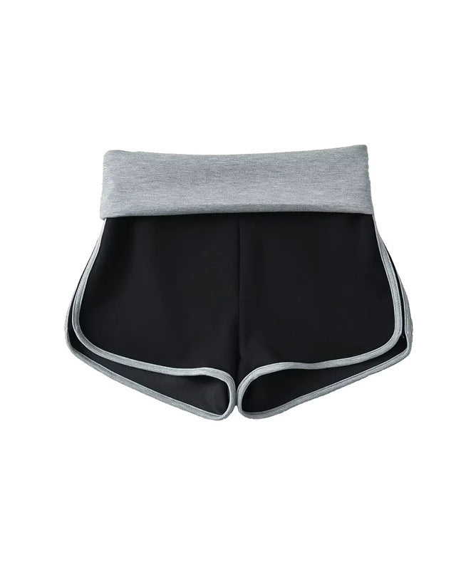 Contrast Color Paneled Straight-Leg Athleisure Shorts