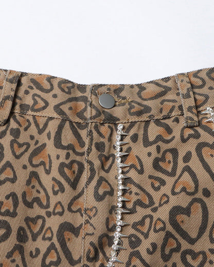 Leopard Print Diamond Straight Casual Trousers Women