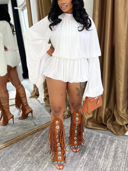 Chiffon Flared Sleeve Crop Top & Skort Set