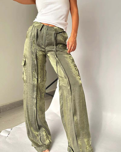 Loose Mercerized Pants Wide Leg