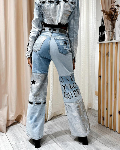 Hip-hop Contrast Color Stitching Trendy Jeans (Pre-Sale)