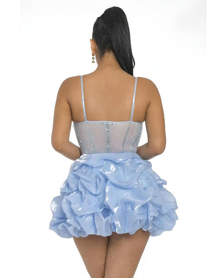 Rhinestone Mesh Ruffle Dress