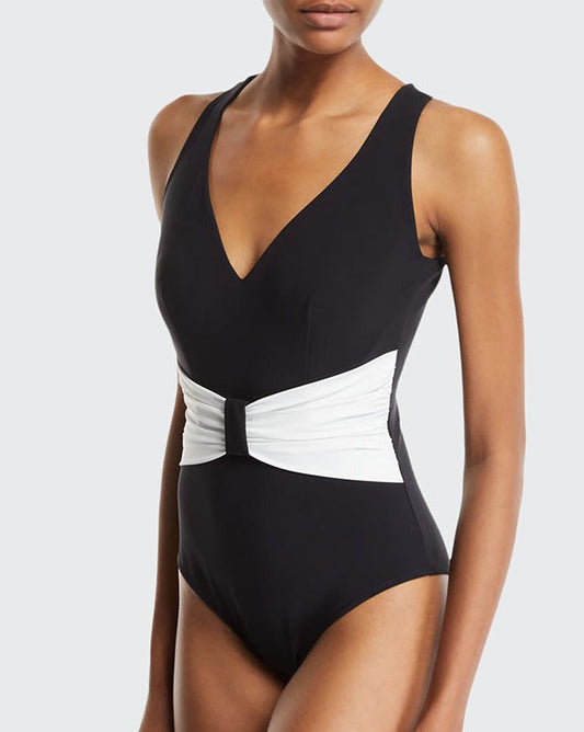 Fashion Panel One Piece Swimsuit Black