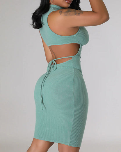 Ribbed Waist Hollow Midi Dress (Pre-sale)