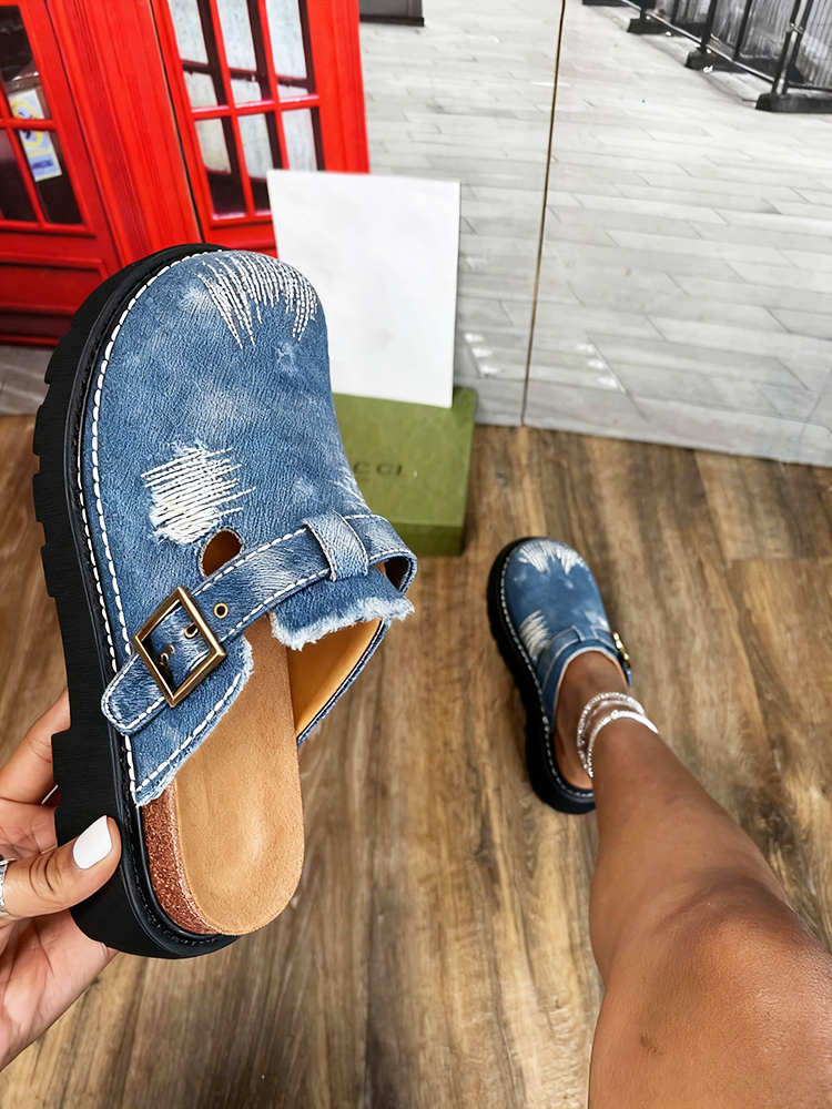 Buckle Denim Clogs