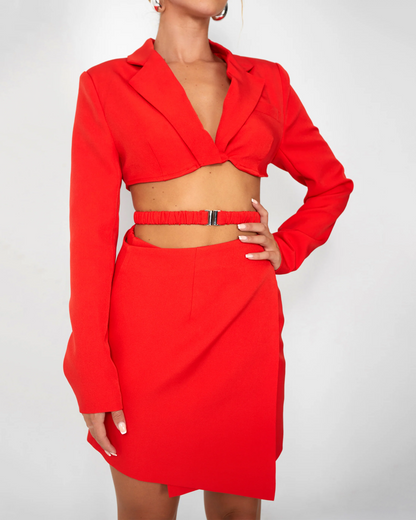 Red Wrap Waist Mini Blazer Dress (Pre-sale)