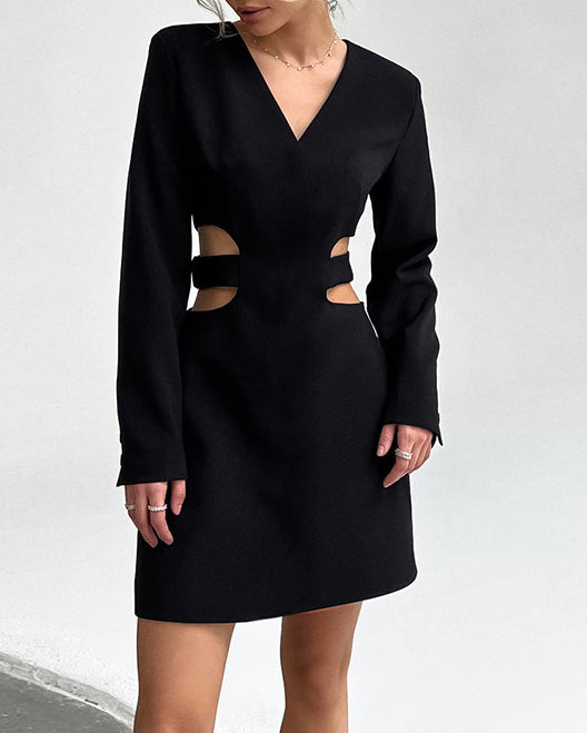 V-Neck Hollow Long-Sleeve Blazer Dress