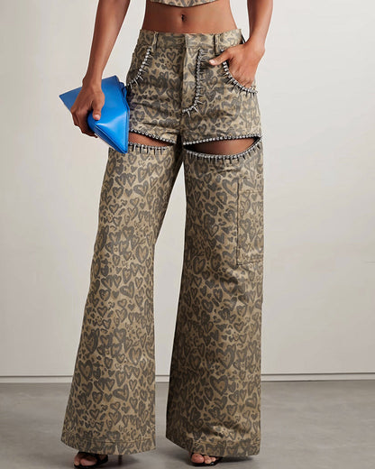 Leopard Print Diamond Straight Casual Trousers Women Peru