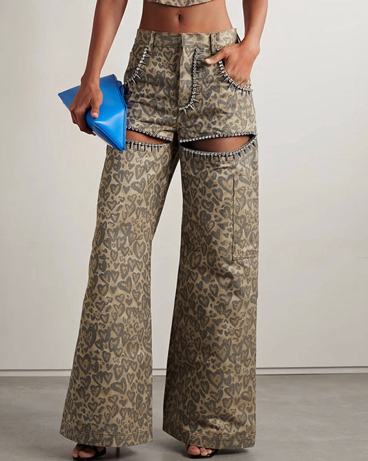 Leopard Print Diamond Straight Casual Trousers Women Peru