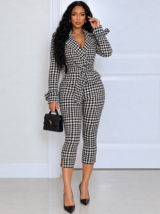 Houndstooth Jacket & Capri Pants Set