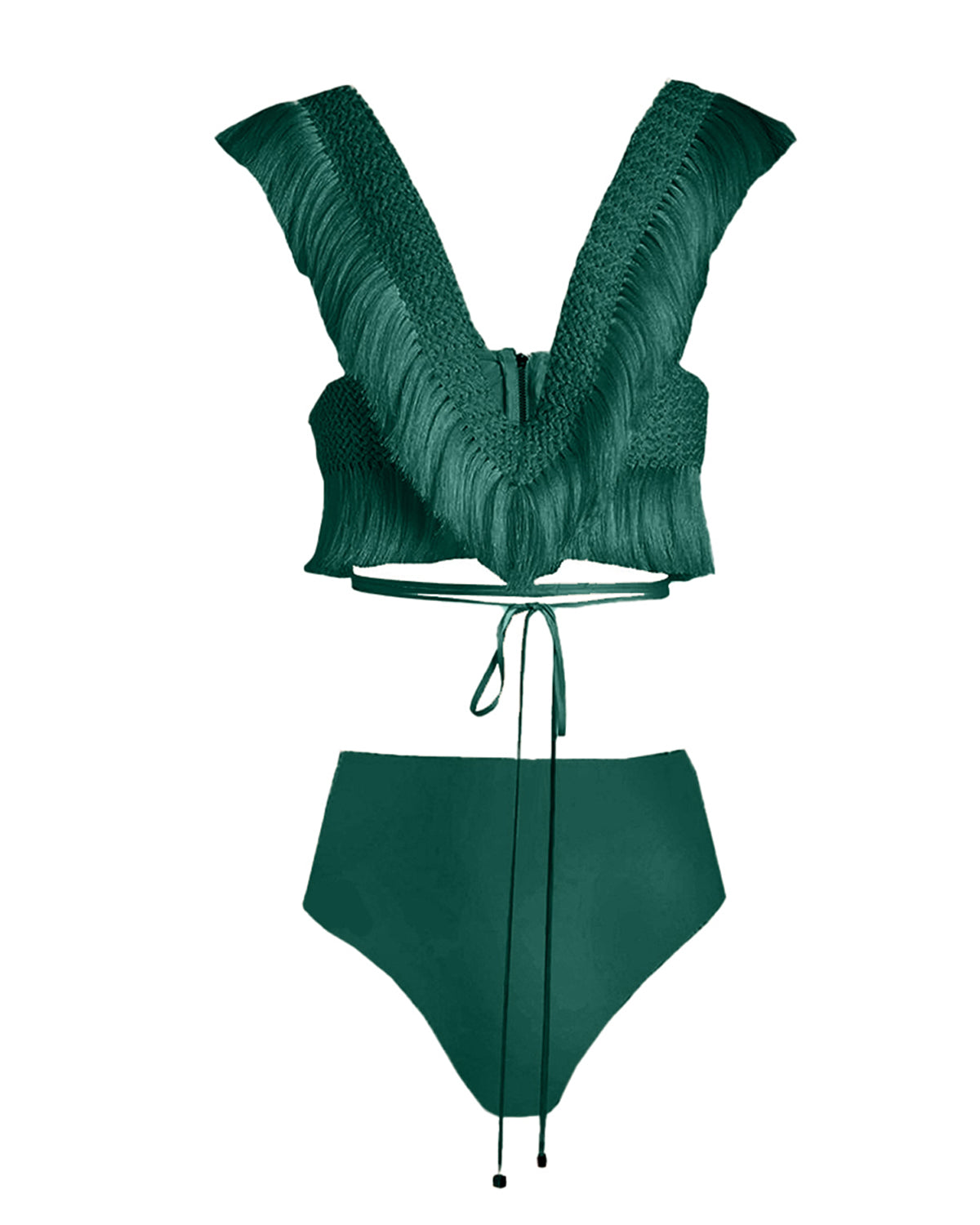 Beach Fringed Solid Color Bikini Swimsuit and Skirt