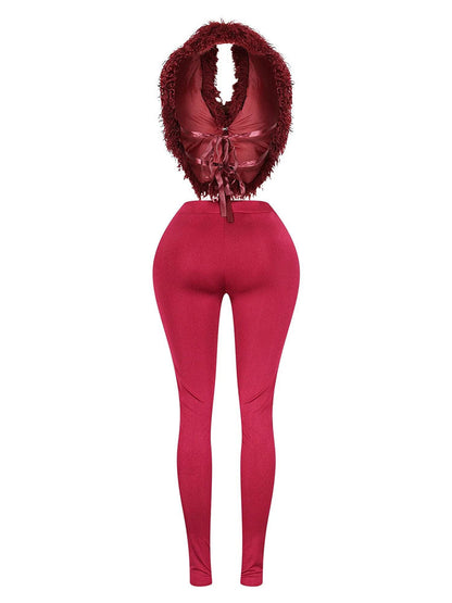 Fur Halter Vest & Leggings Set