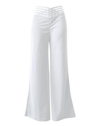 Cut-Out Belt High-Waisted Casual Wide-Leg Pants White