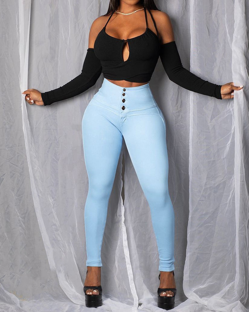 High Waist Stretch Slim Jeans(Pre sale)