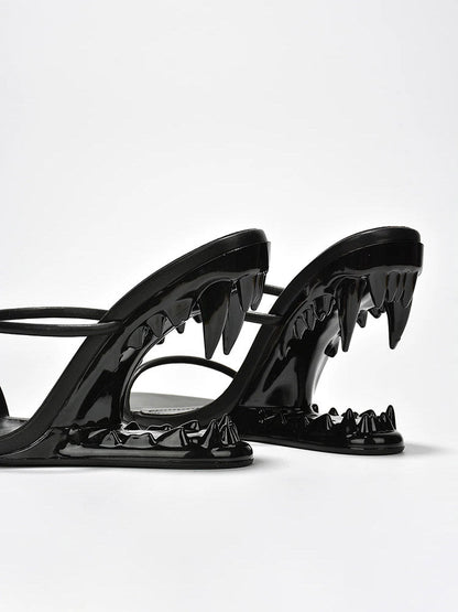 Metallic Teeth Heel Sandals