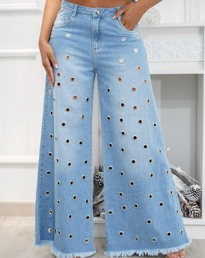 Loose Palazzo Eyelets-Jeans Lightblue