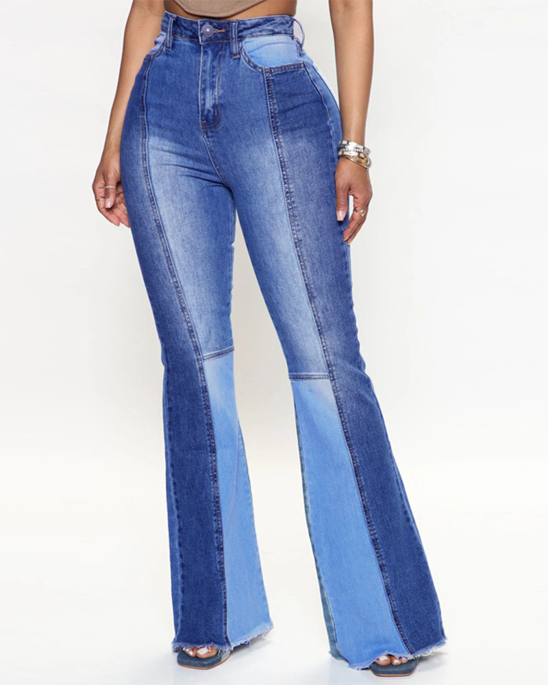 Color-Blocked High-Rise Fared Jeans