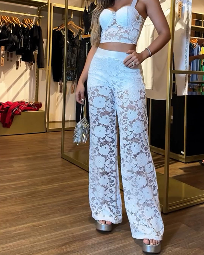 Women’s See-Through White Lace Trousers White