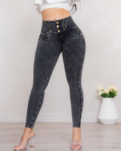 Elastische Slim-Jeans mit hoher Taille (Vorverkauf)