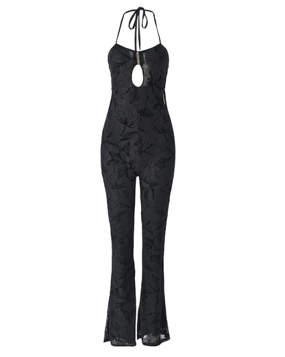 Neck-To-Back Lace Veil Sheathed Jumpsuits