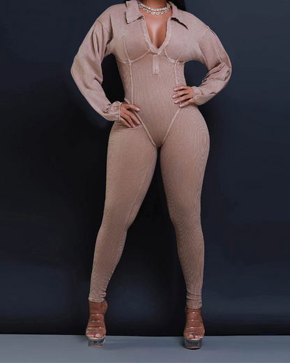 V Neck Slim Splicing Jumpsuit