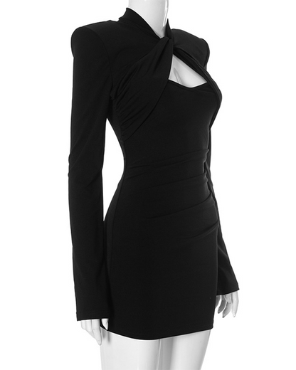 Padded Shoulders Waist Cinch Hip-Hugging Dress