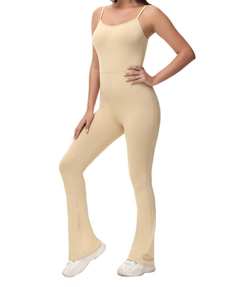 Solid Color Micro-Spliced One-Piece Yoga Pants Cornsilk