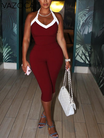 Ribbed Knit Halter Top & Capris Set