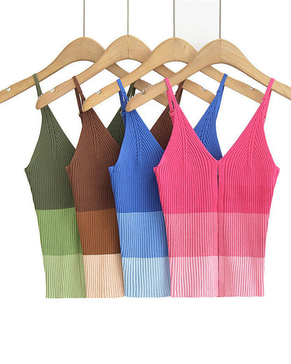 Hollow Slit Colorblock Knitted Vest