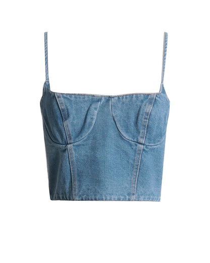 Retro Denim Tube Top Waist Slimming Sexy Vest