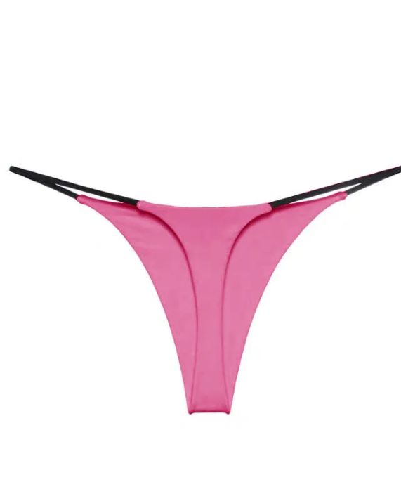 Female Solid Color T-back Thong Hot Pink