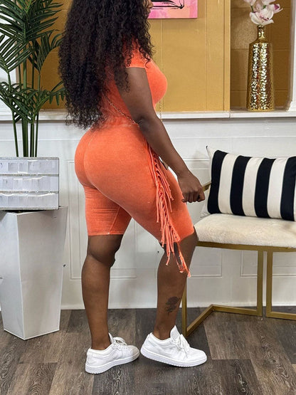 Mineral Washed Fringe Biker Shorts Set