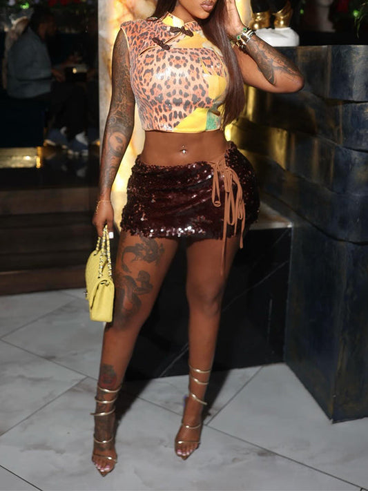 Leopard Print Chinese Knot Top