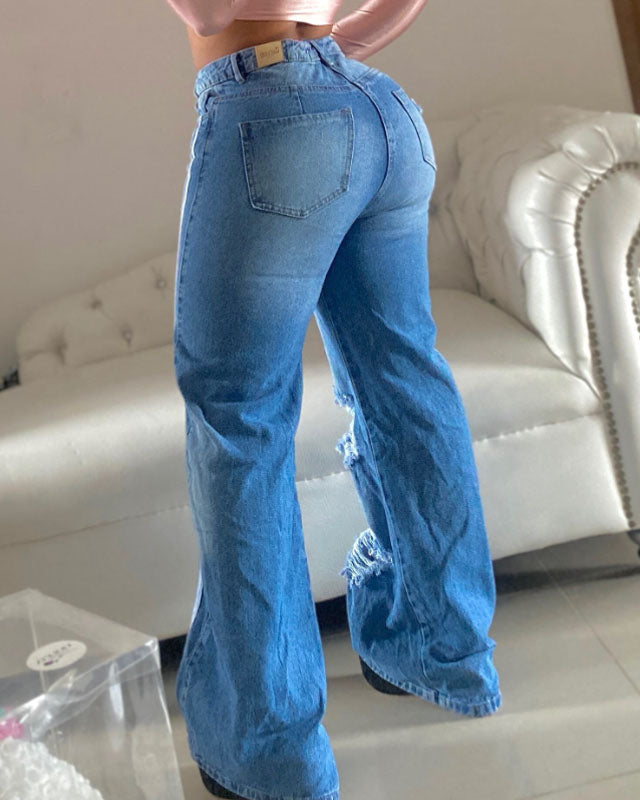 Distressed Stretch Flared Jeans (Pre-sale)