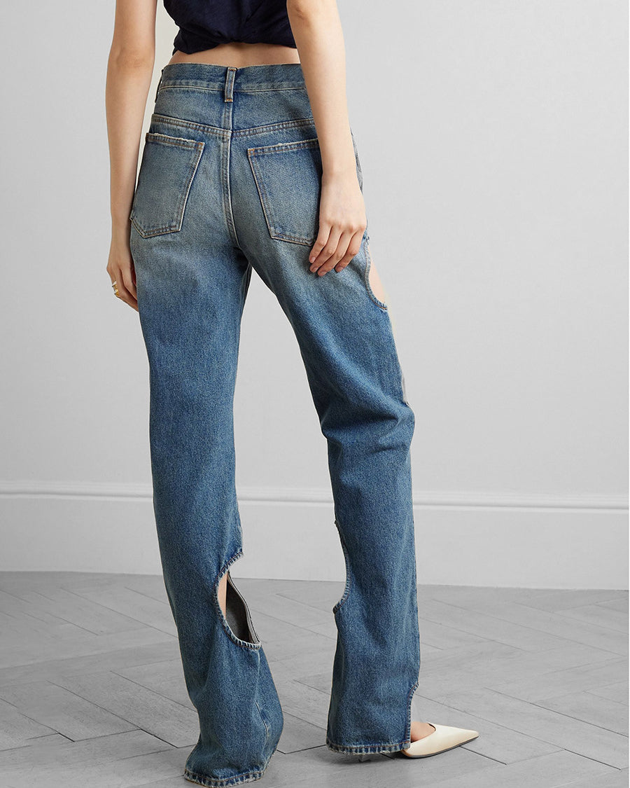 High-Waisted Retro Cutout Straight-Leg Jeans