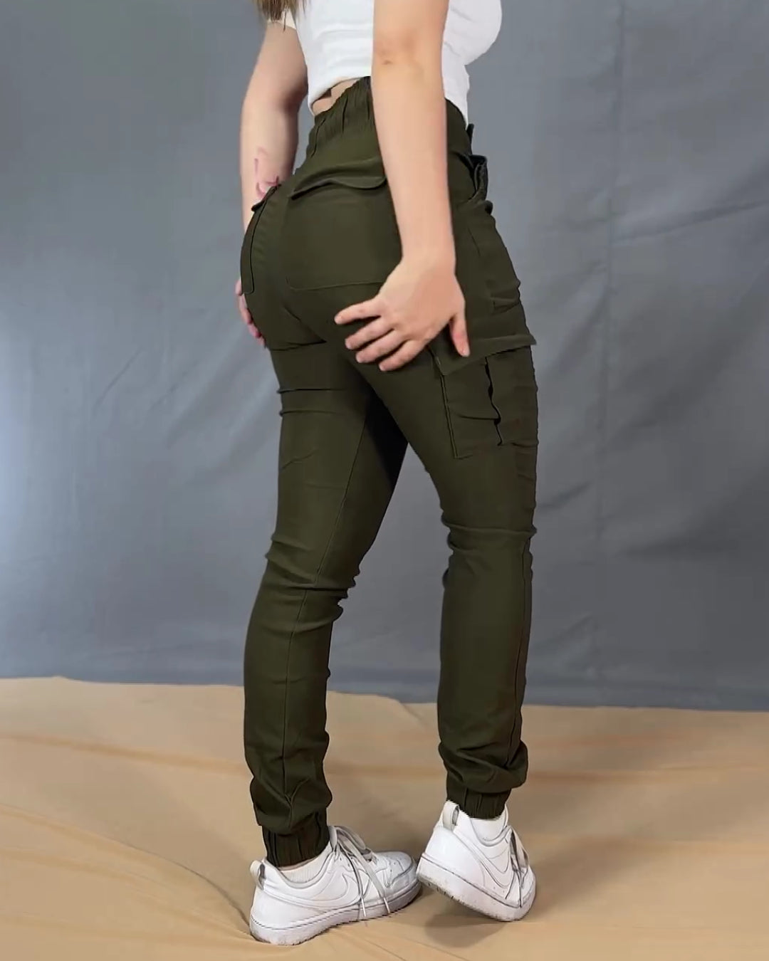 High Waist Skinny Cargo Pants With Pockets (Pre sale)