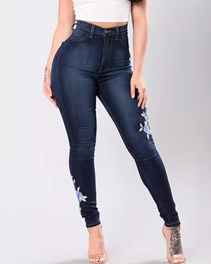 Embroidered Elastic Jeans