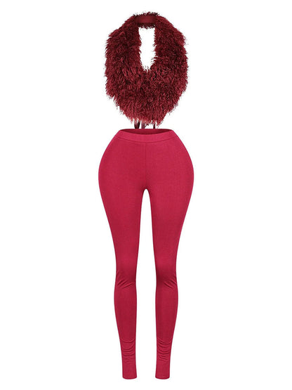 Fur Halter Vest & Leggings Set